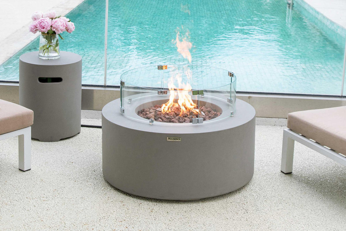 FEUERTISCH Tramore Gasfeuerstelle aus GFRC-Beton 87/87/36 cm - Hellgrau, Stein (87/37/87cm) - Elementi