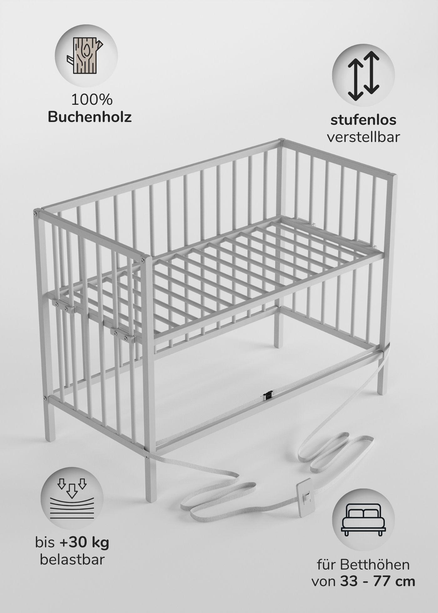 BEISTELLBETT mit Umbauseite - weiß - Dreamy 4 in 1 Bett - Weiß, Holz (120/90/60cm) - Sämann – make a difference.