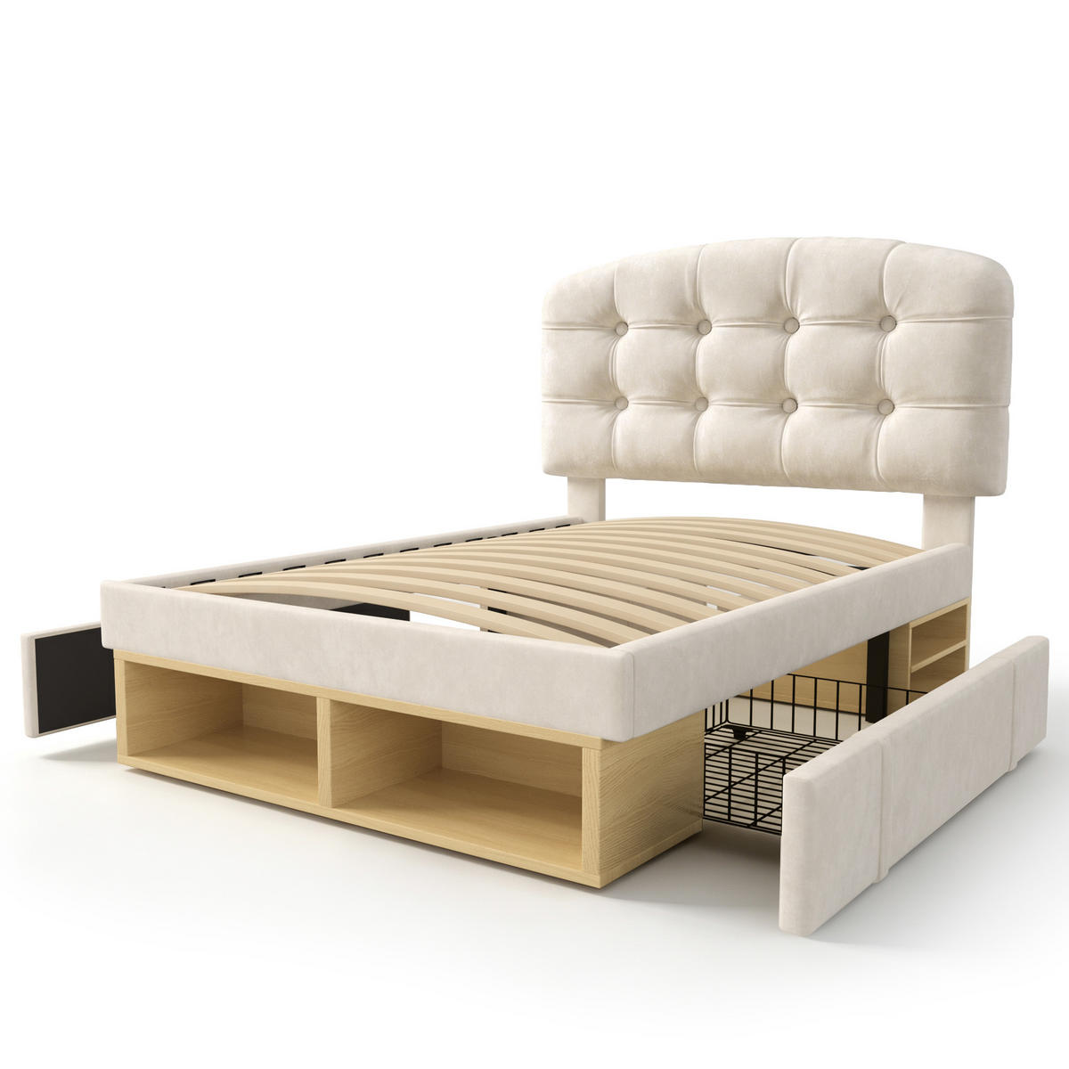 EINZELBETT 90/200 cm Beige - Beige, Holz/Metall