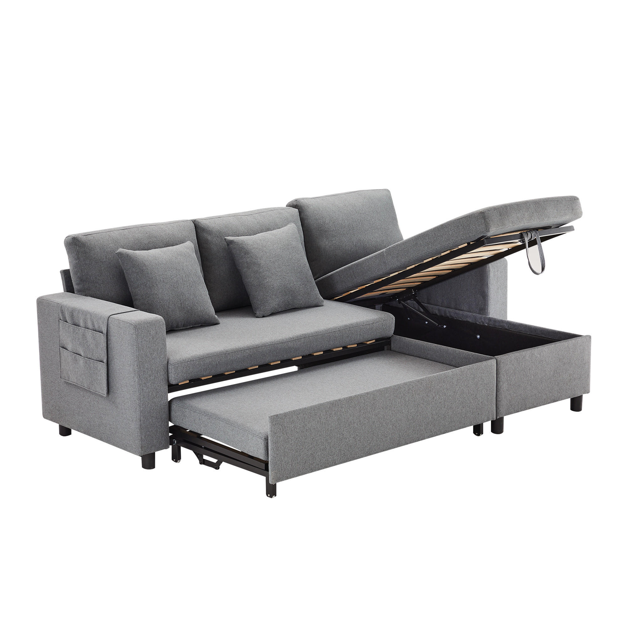 SCHLAFSOFA L-Form mit Stauraum und wechselbarer Chaiselongue - Dunkelgrau, Textil (219.5/83/142.5cm)