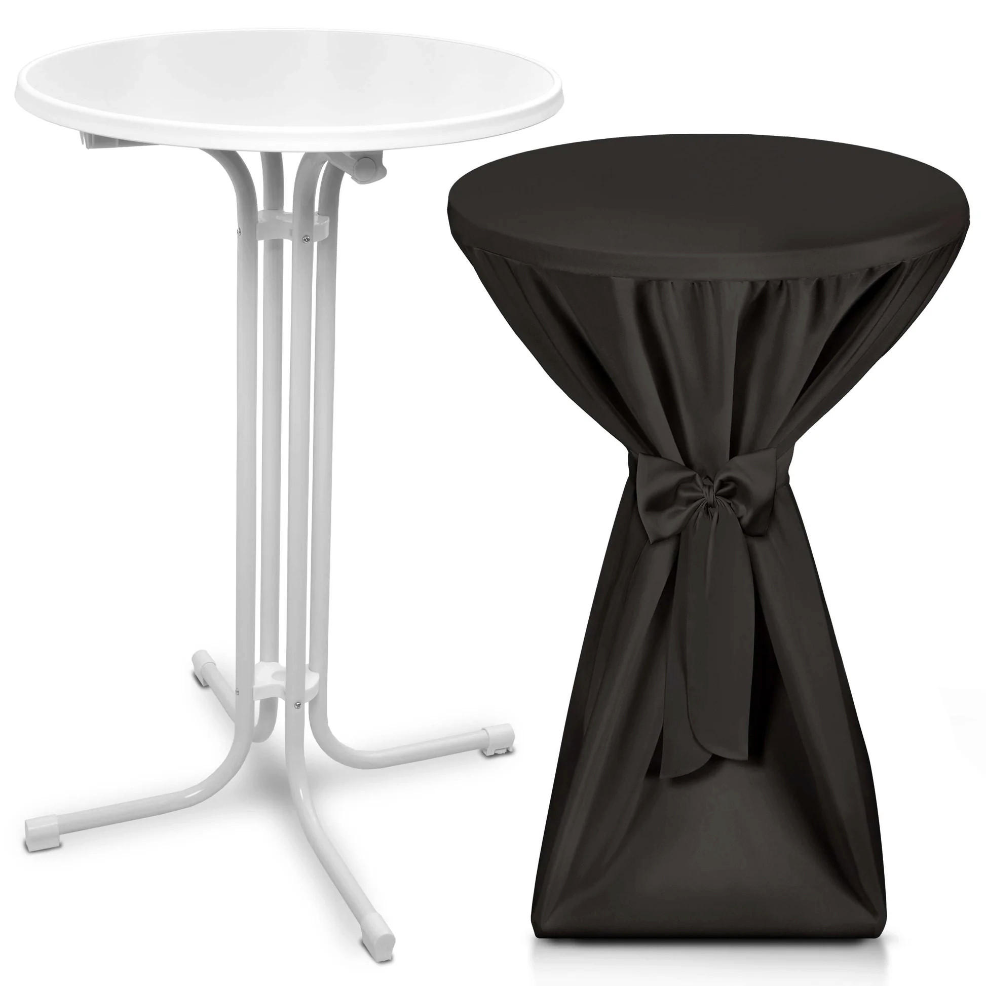 STEHTISCH Bellini Ø 80cm Weiß mit Premium Stehtischhusse Ø 80cm Schwarz - Schwarz, Metall (80/80/110cm) - Beautissu 