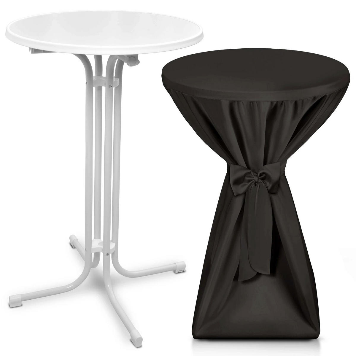 STEHTISCH Bellini Ø 80cm Weiß mit Premium Stehtischhusse Ø 80cm Schwarz - Schwarz, Metall (80/80/110cm) - Beautissu 