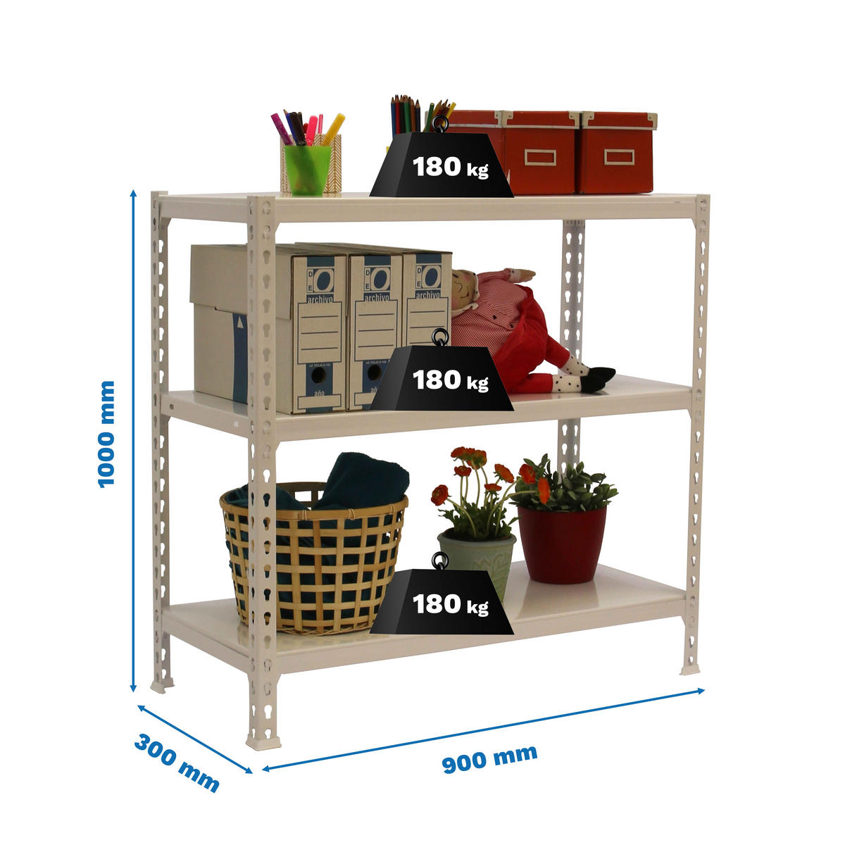 SCHWERLASTREGAL Small Metal Shark HxBxT 100 x 90 x 30 cm Fachlast 180 kg Weiß - Weiß, Metall (90/100/30cm) - PROREGAL