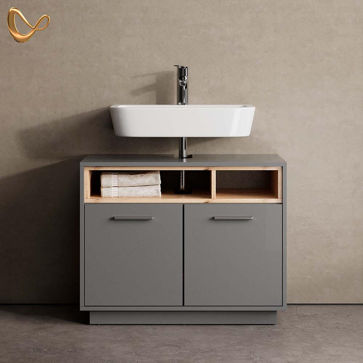 WASCHBECKENUNTERSCHRANK Temo Anthrazit 80 x 64 cm - Anthrazit, Holzwerkstoff (80/64/40cm) - Livinity®