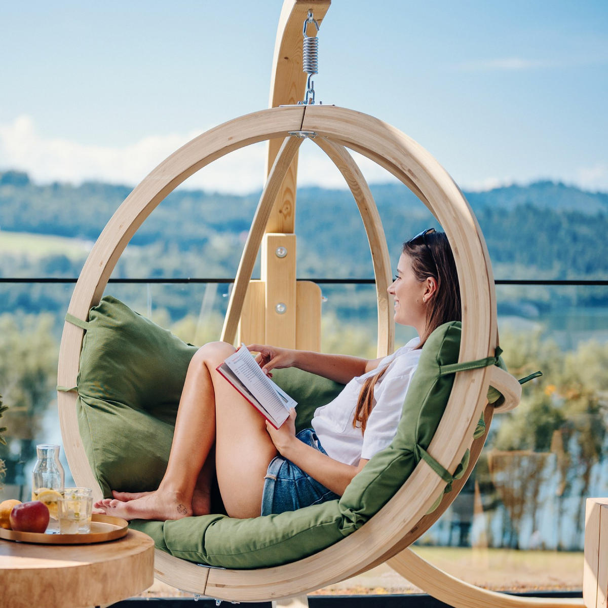 HÄNGESESSEL mit Gestell HIGLO ,Grün - Grün, Holz/Textil (230/183/130cm) - KONSIMO®