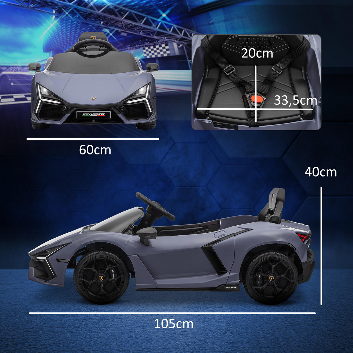 ELEKTROAUTO DE-06236 Lamborghini-inspiriert mit Fernbedienung Grau - Grau, Kunststoff/Metall (105/60/40cm) - ComfortXL