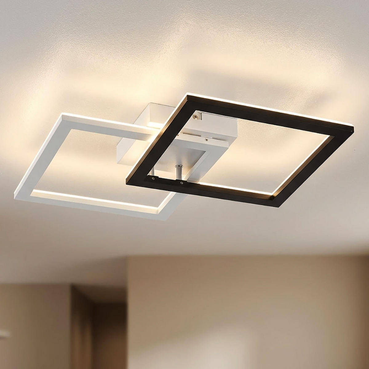 LED DECKENLEUCHTE Schwarz Weiß Quadrat - Weiß, Metall (48/31/7cm) - Wofi