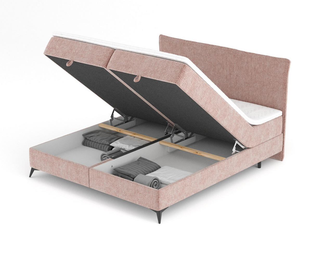 BOXBETT Peru Rosa 160/200 cm im Chenille-Stoff - Pink/Schwarz, Holz/Holzwerkstoff (160/200cm) - Maison de Reve
