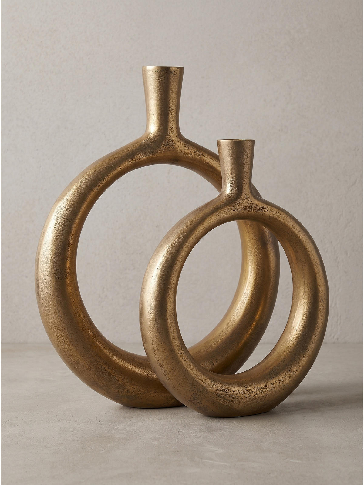 VASEN 2er-Set BAVENO, Aluminium, handgefertigt, Gold, 35 x 7 x 45 cm - Goldfarben, Metall (45cm) - KADIMA DESIGN