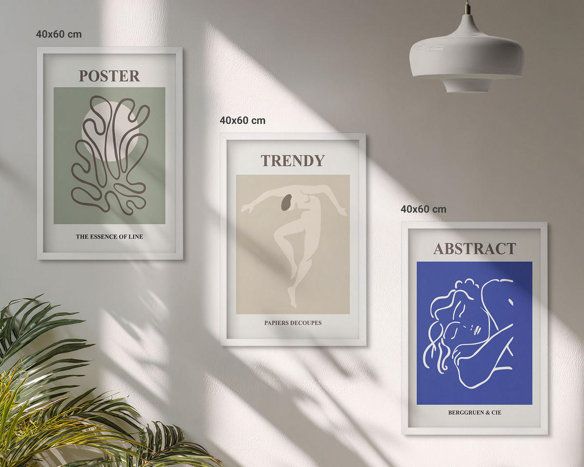 WANDBILDER 3er-Set - 40x60 cm Weißer Rahmen - Henri Matisse Pastellgrafiken - Weiß, Kunststoff (40/60cm) - ArtPrintCave