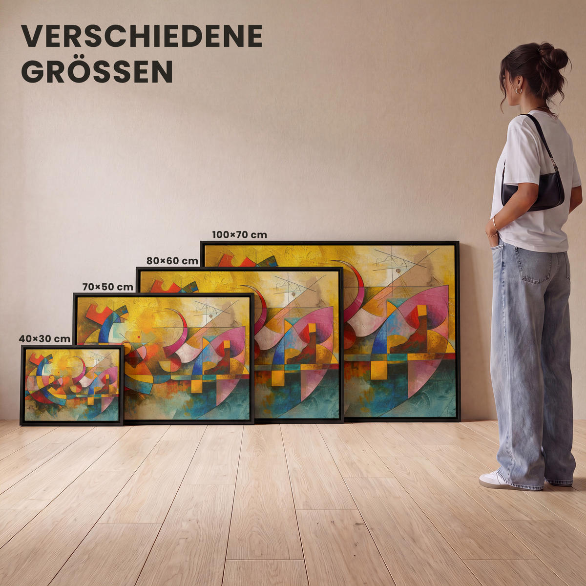 LEINWAND Bilder mit Rahmen - Kunst - Abstrakt - Modern - 80x60 - Gelb, Textil (80/60cm) - MuchoWow