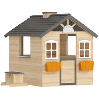 SPIELHAUS für Kinder Holz Kinderspielhaus mit Fenster Briefkasten Holzspielhaus - Naturfarben, Holz (94/134.5/113cm) - Outsunny