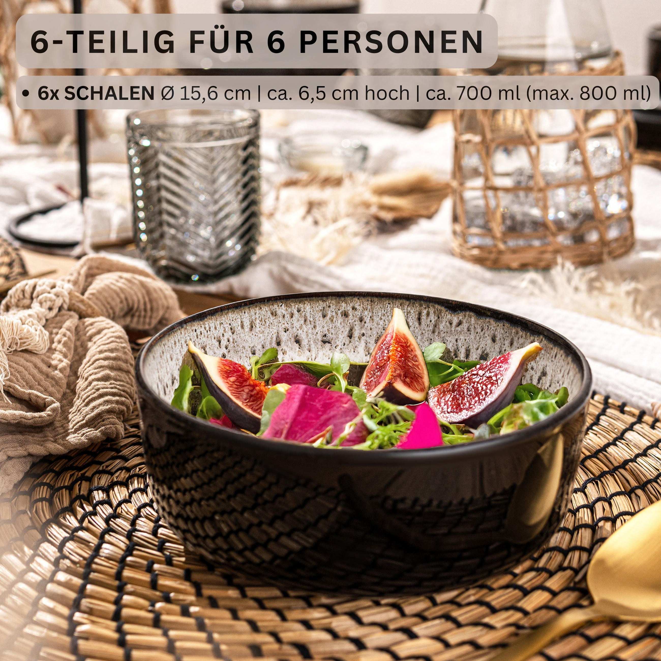 SCHALEN SET SANSIBAR - 6 teilig aus Steingut - Schwarz, Keramik (21cm) - Sänger