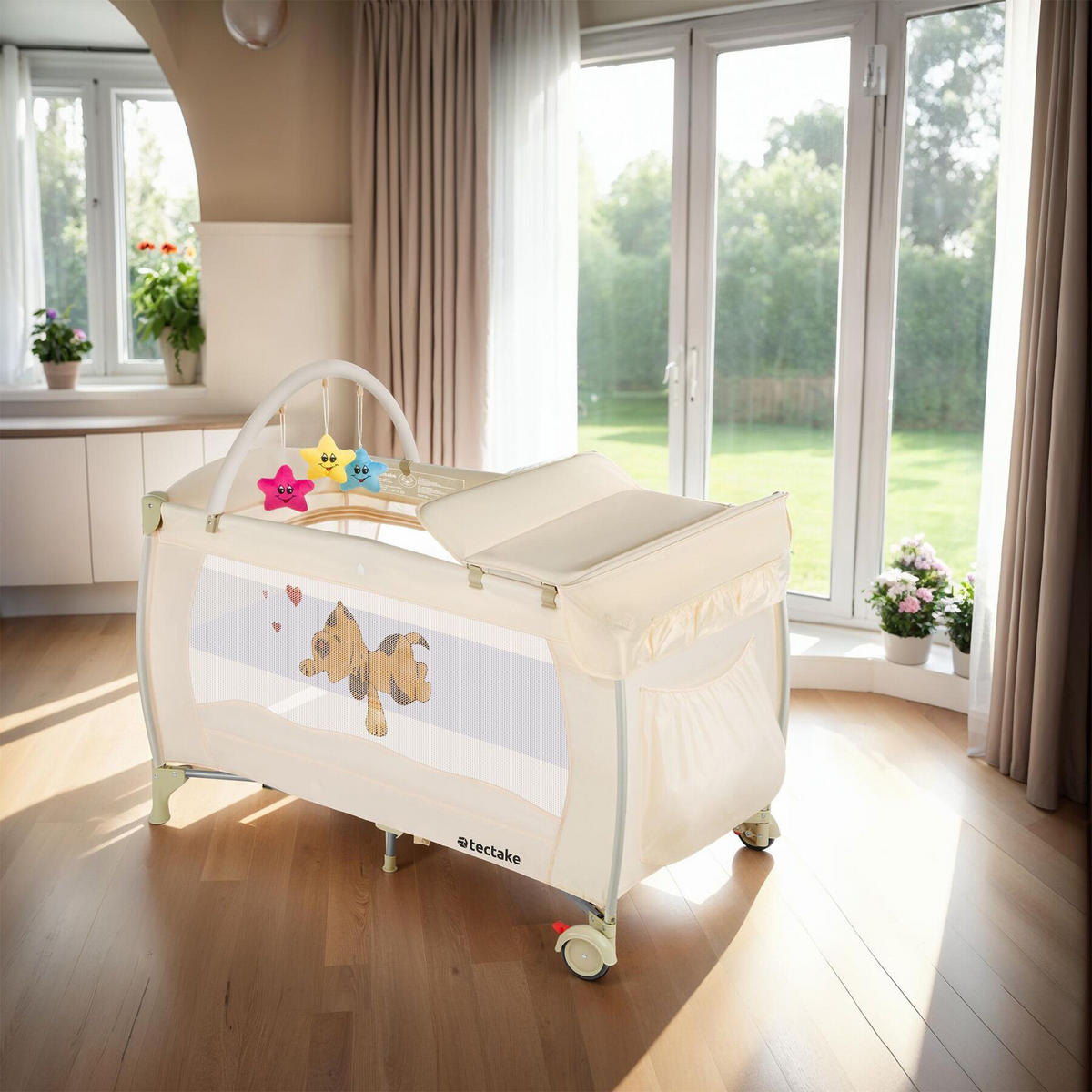 KINDER REISEBETT Hund,inklusive Tragetasche, 132 x 75 x 104 cm,beige - Beige, Kunststoff (75/104/132cm) - tectake