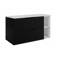 WASCHBECKUNTERSCHRANK VENA 100 cm mit Arbeitsplatte Farbe: Mattweiß mit einem Regal Gerillte Vorderseite Matt schwarz - Schwarz/Weiß, Holzwerkstoff (100/58/46cm) - Rodan