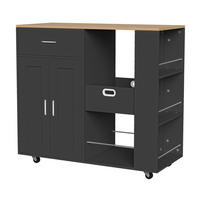 SERVIERWAGEN Kücheninsel mit Eichenplatte und offenem Stauraum, 102x46x92 cm - Schwarz, Holz/Metall (46/92/102cm) - PARAFTA HOME