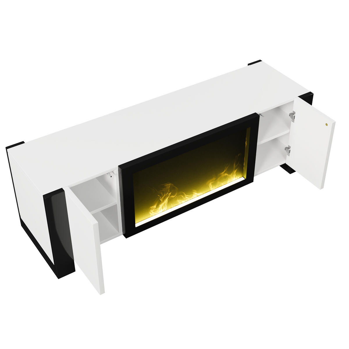 TV-ELEMENT165X55X32CM elektrischer Kamin Flammeneffekt Hochglanz Weiß-Schwarz - Weiß, Holz (54.99/21.21/104.5cm) - Raelunyi