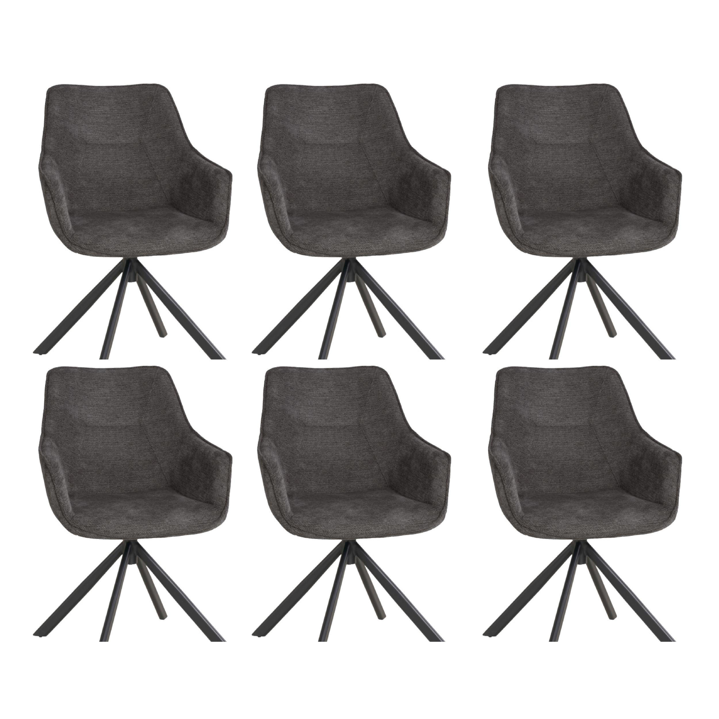 ESZIMMERSTÜHLE San Carlo 6er-Set - Schwarz/Grau, Textil/Metall (57/87/67cm) - Mr. Deko