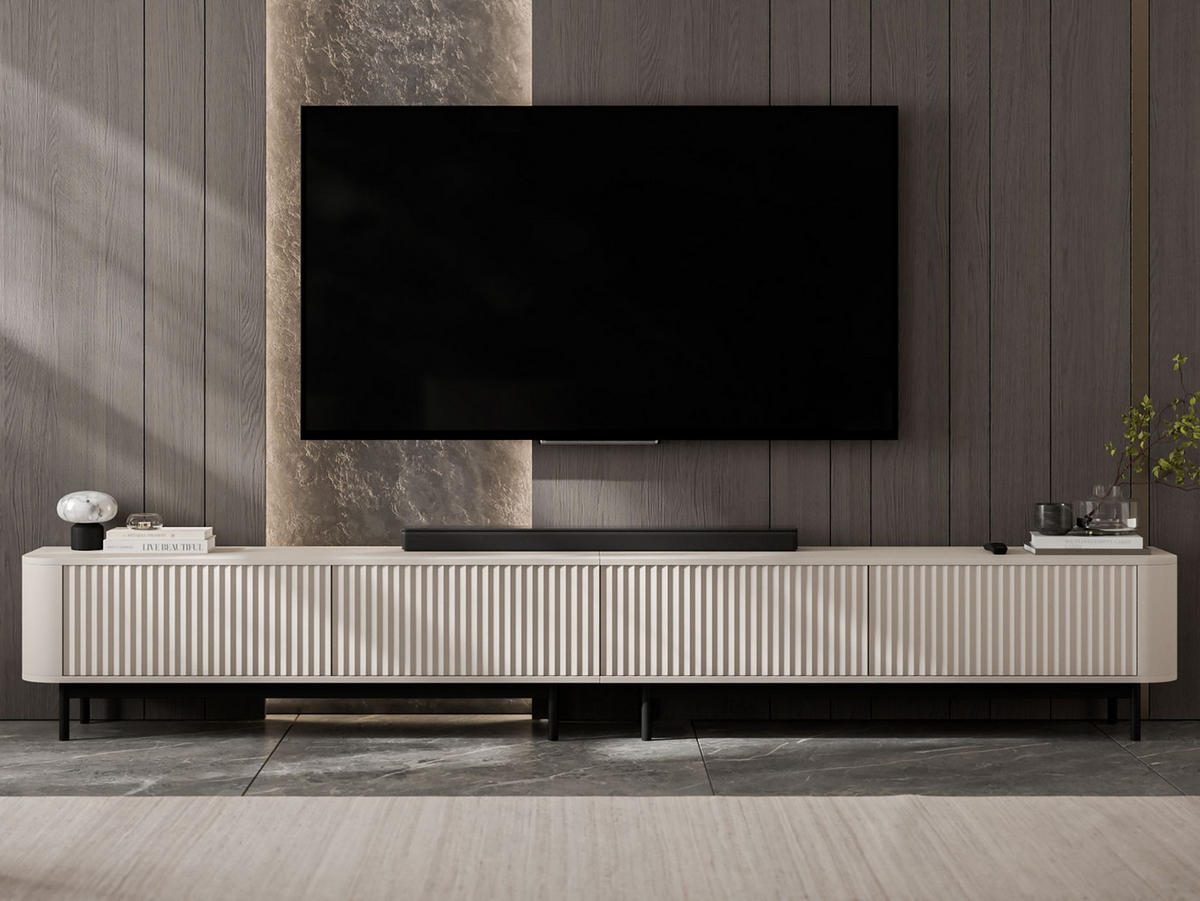 TV-LOWBOARD 2er-Set Aurora Kaschmir matt 280 cm mit Metallrahmen - Kaschmir/Schwarz, Holzwerkstoff/Metall (280/44/35cm) - Meble Lindner