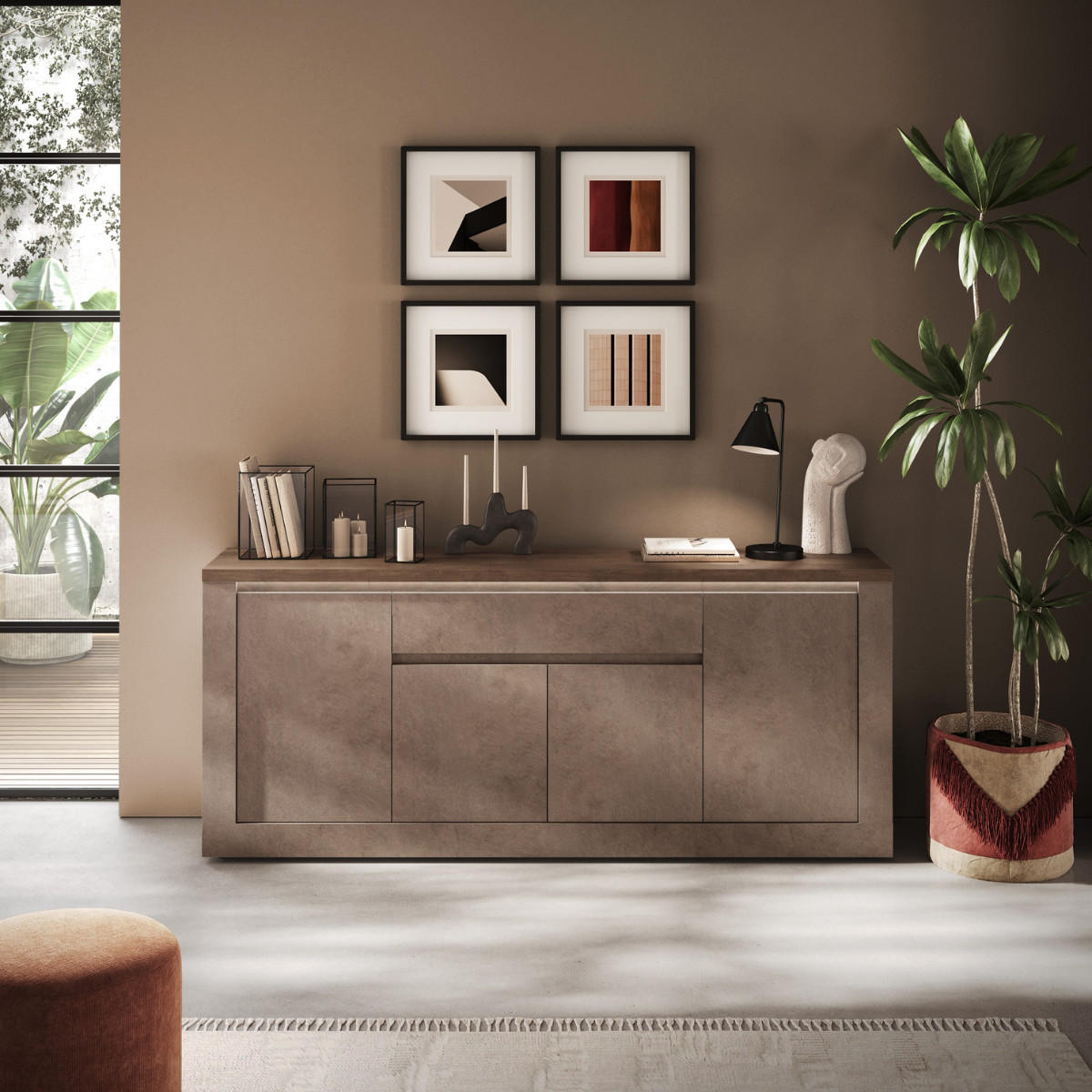 SIDEBOARD mit 4 Türen 1 Schublade und 3 Regalen in Bronze und Quecksilber-Optik 43/207/88 cm - Braun, Holzwerkstoff (43/88/207cm) - Calicosy