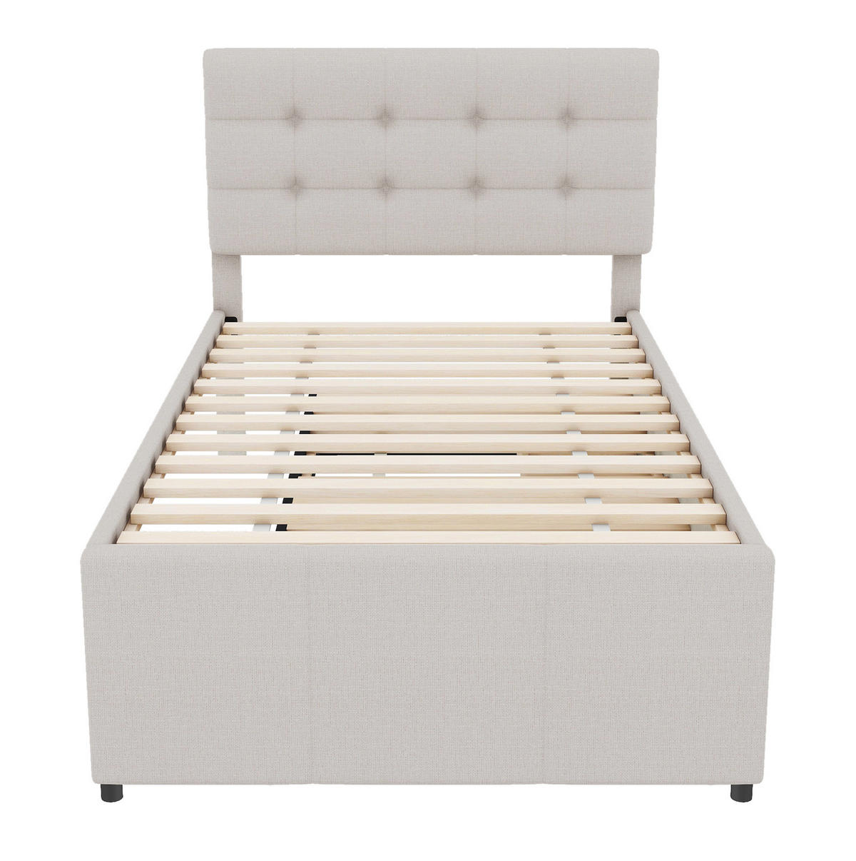 POLSTERBETT 90/200 cm beige mit ausziehbarem Bett und drei Schubladen Ohne Matratze - Beige, Textil (90/200cm) - OKWISH