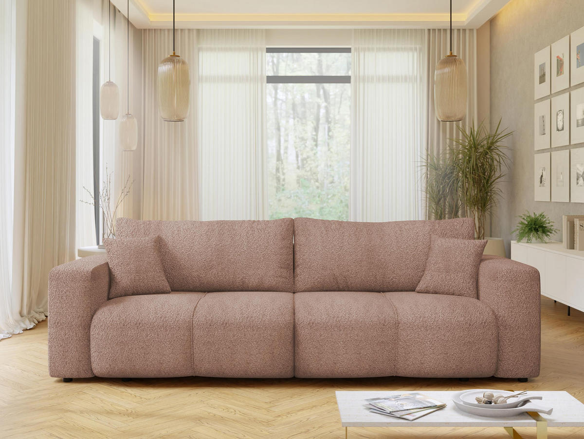 SCHLAFSOFA Furyn Boucle - Hellbraun/Schwarz, Holzwerkstoff/Kunststoff (248/82/92cm) - MIRJAN24
