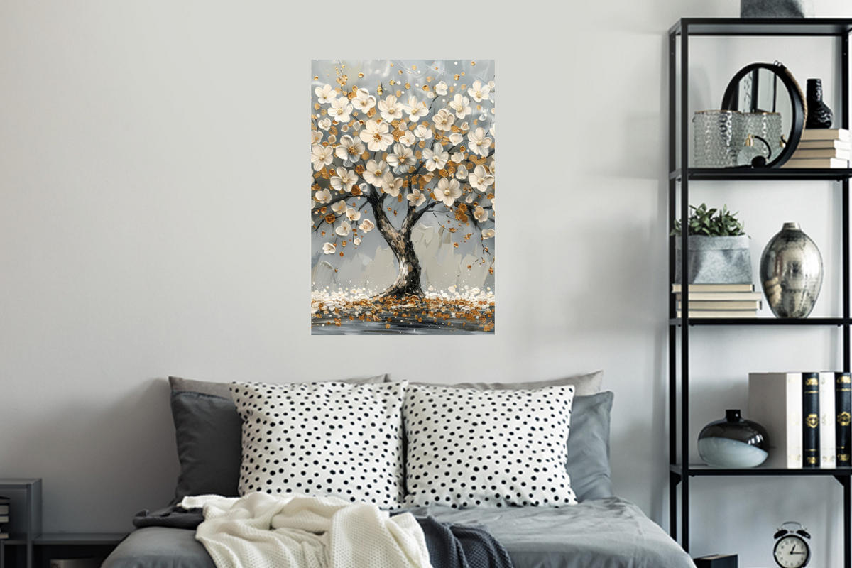 WANDTATTOO Baum - Blumen - Weiß - Natur - Kunst 40x60 cm - Weiß, Kunststoff (40/60/0.1cm) - MuchoWow