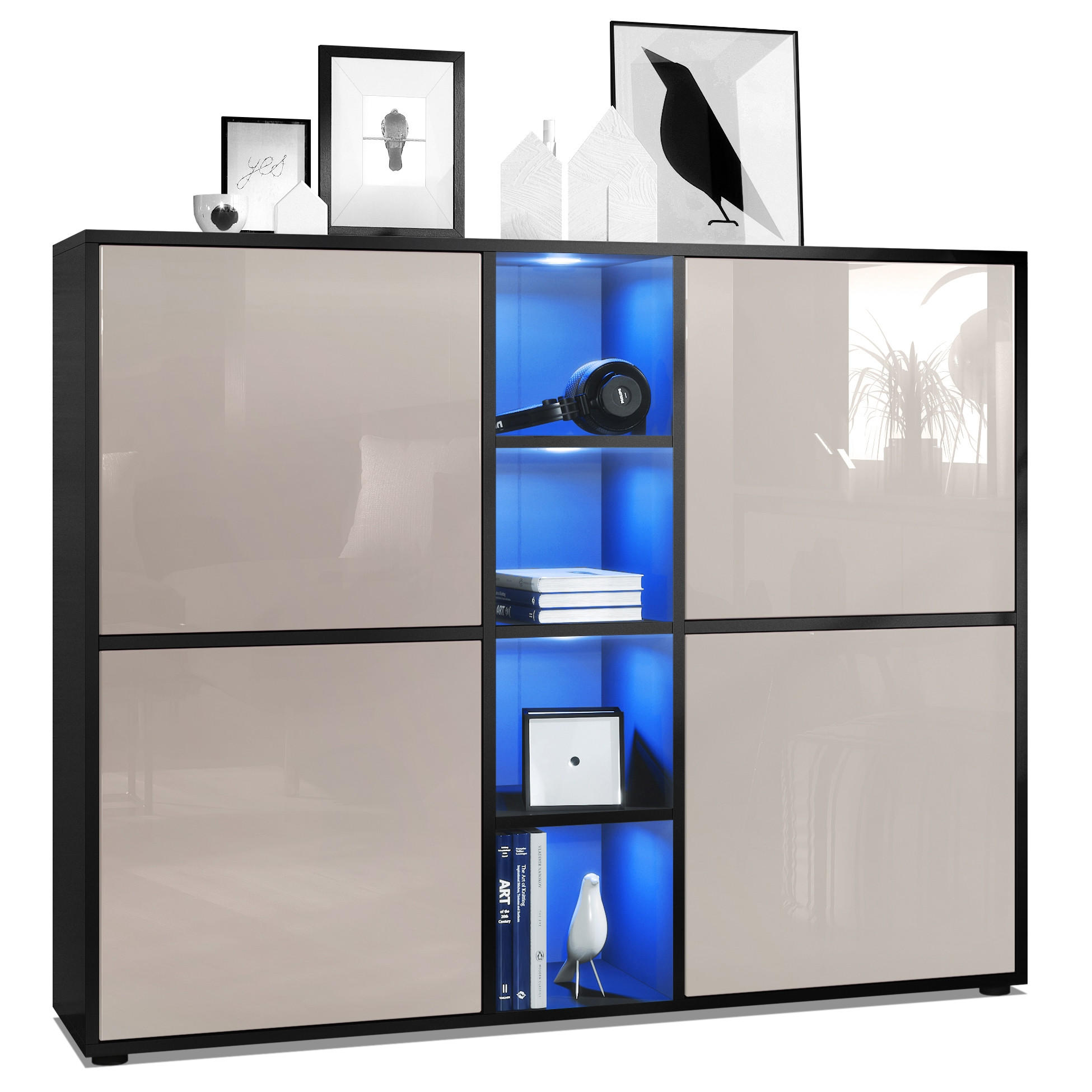 HIGHBOARD Cuba Türen in Sandgrau Hochglanz - Sandfarben, Holzwerkstoff (130.5/105.5/35.5cm) - Vladon