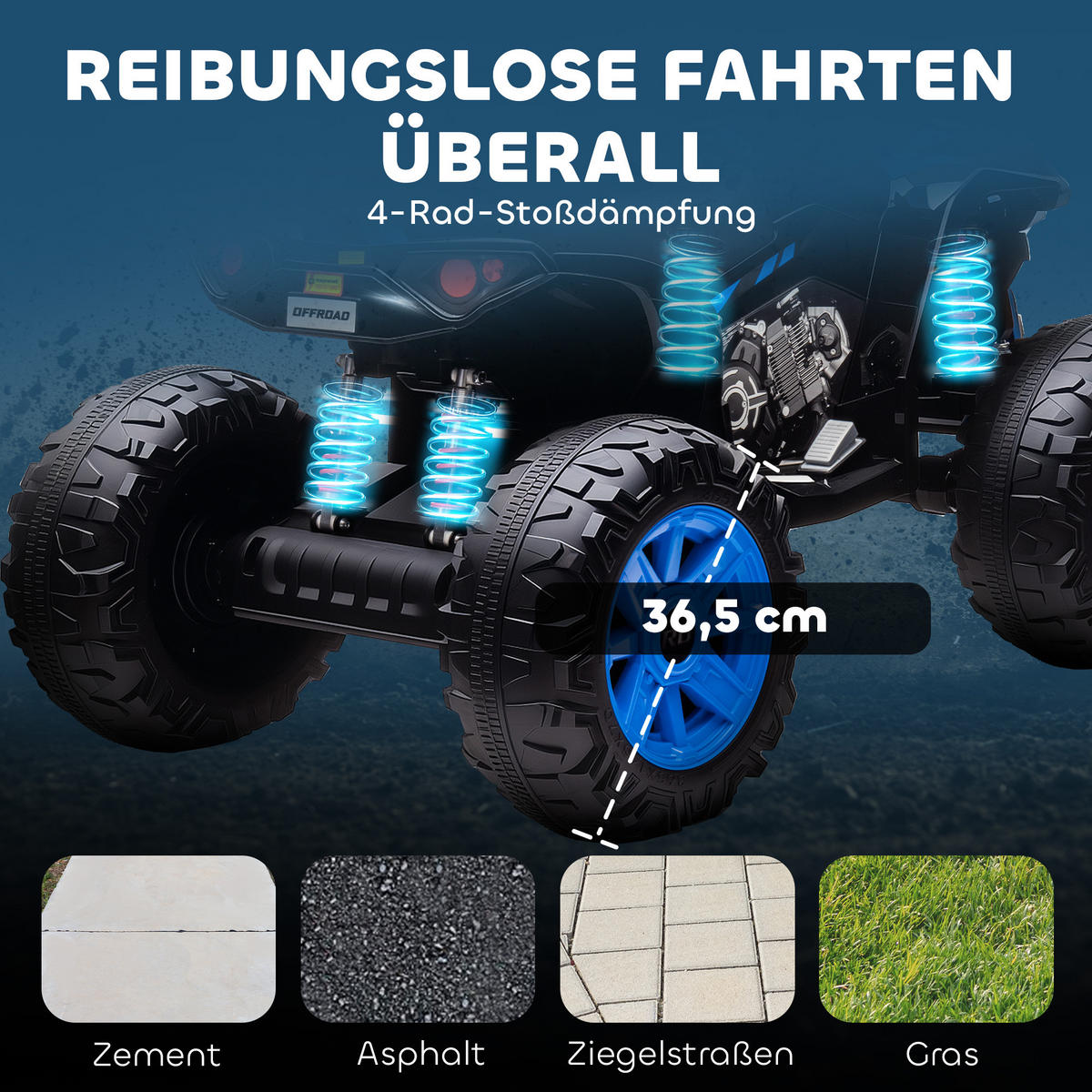 KINDER-ELEKTROQUAD 24V mit Vorwärts-, Rückwärtsfunktion, 2 Sitzer, Blau - Blau, Kunststoff (109/68.5/76cm) - AIYAPLAY