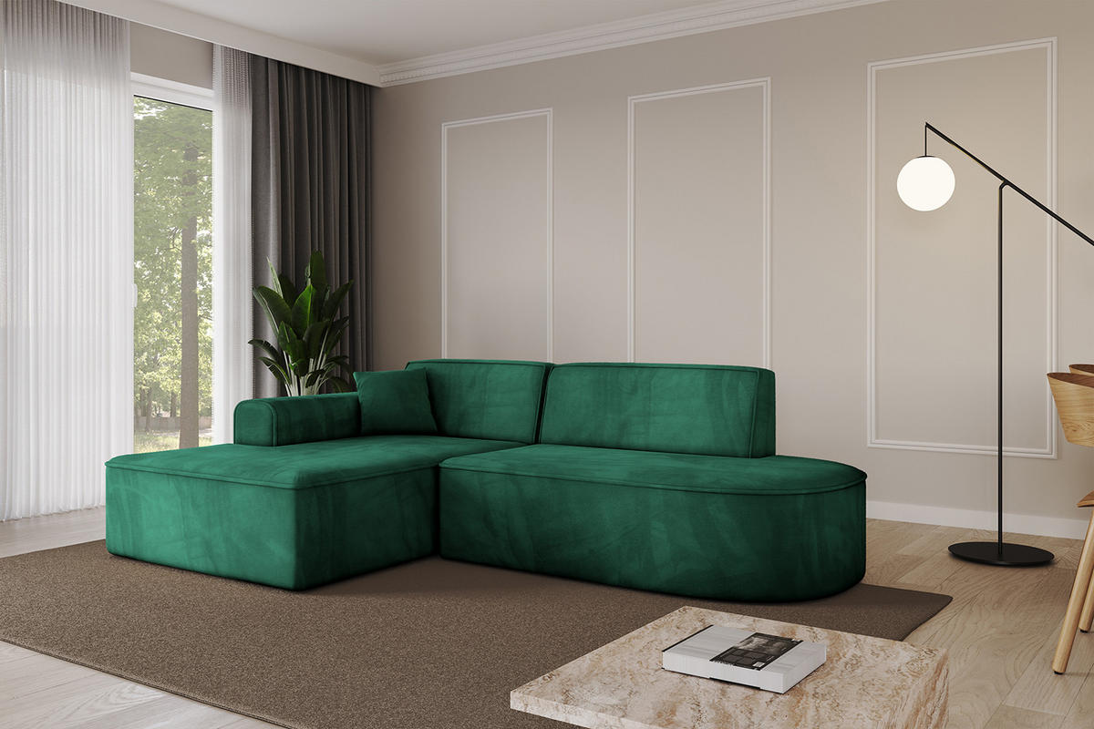 ECKSOFA Ottomane Links IREA-L1-v3 - 232x165x77 cm Grün - Dunkelgrün, Holzwerkstoff/Textil (232/165cm) - ALTDECOR