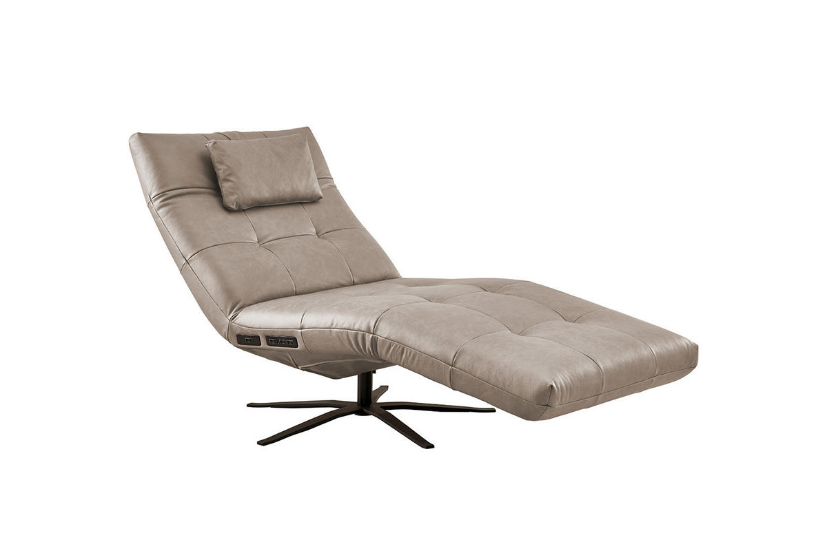 RELAXLIEGE LETICIA Grau Leder - Schwarz/Grau, Leder/Metall (82/115/156cm) - KAWOLA