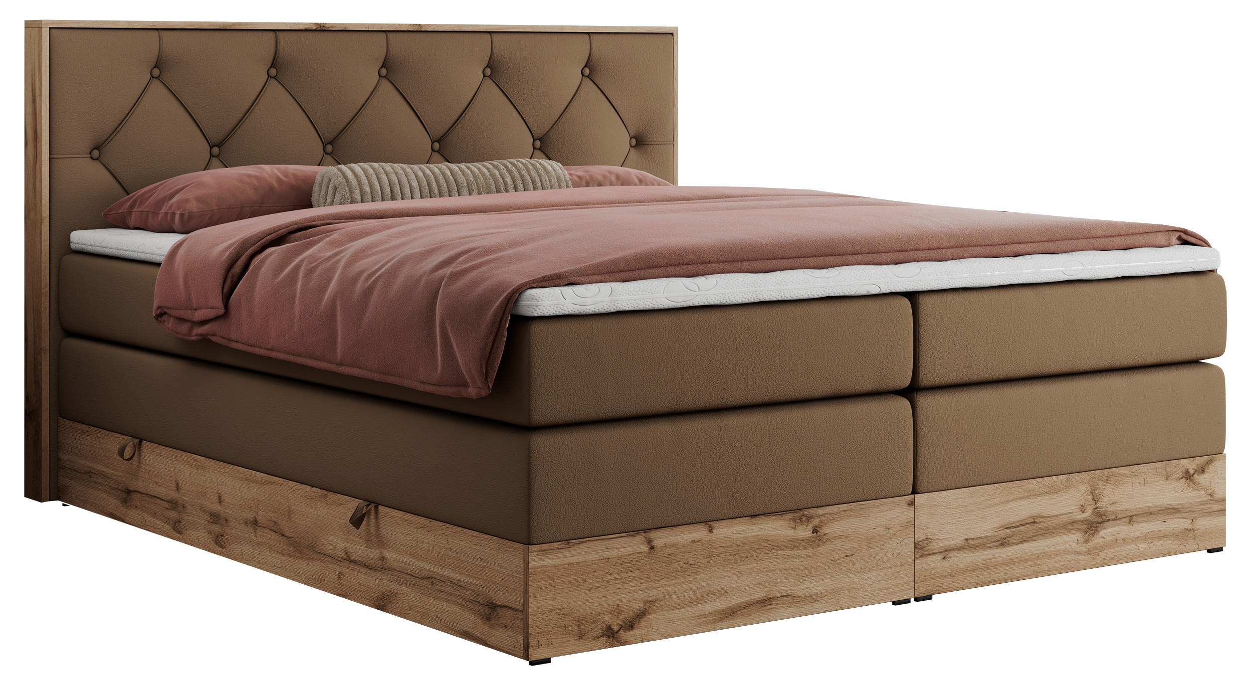 BOXSPRINGBETT VENETO KING 180/200 Braun Kunstleder - H3 - Braun, Holz/Textil (180/200cm) - MKS