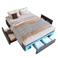 BETTGESTELL 160/200 cm grau mit Schubladen und LED-Lichtleiste - Grau, Kunststoff (160/200cm) - OKWISH