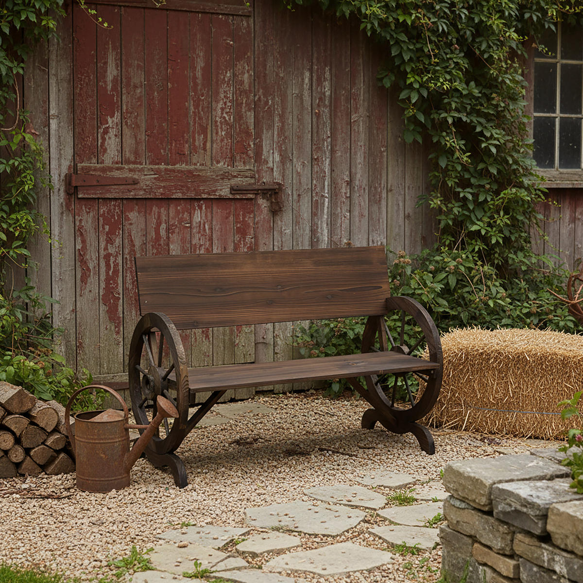 GARTENBANK - Dunkelbraun, Holz (58/80/114cm) - Relaxdays