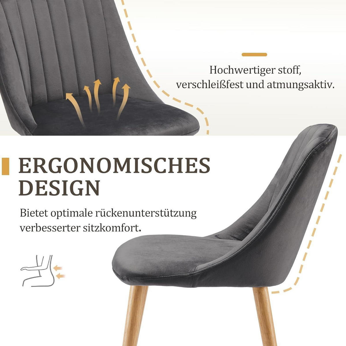 ESSZIMMERSTÜHLE 6er Set Samt Dunkelgrau - Anthrazit, Textil (48.5/81/43.5cm)