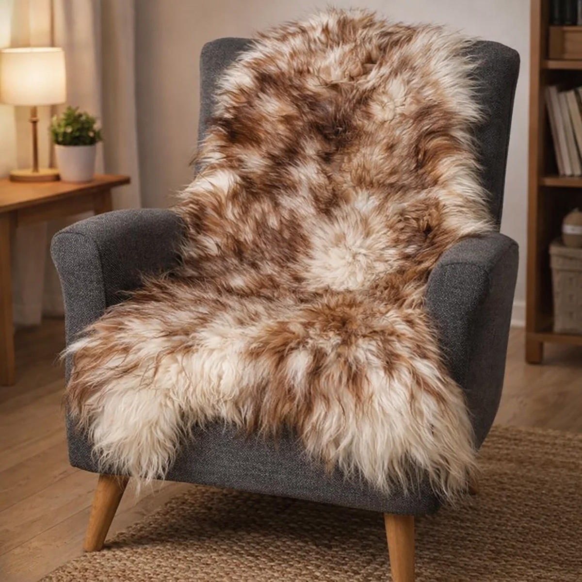 SCHAFFELL Langhaar skandinavisch weich chromfrei Braun geflammt ca. 125 cm - Braun, Fell (70/125cm) - Provellus