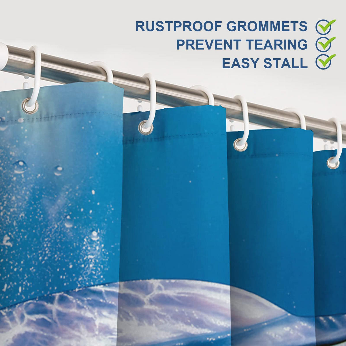 DUSCHVORHANG Polyester 180 x 180 cm wasserdicht schimmelresistent mit Haken fürs Badezimmer Schlafzimmer - Blau, Kunststoff (180/180cm) - MCBOSON