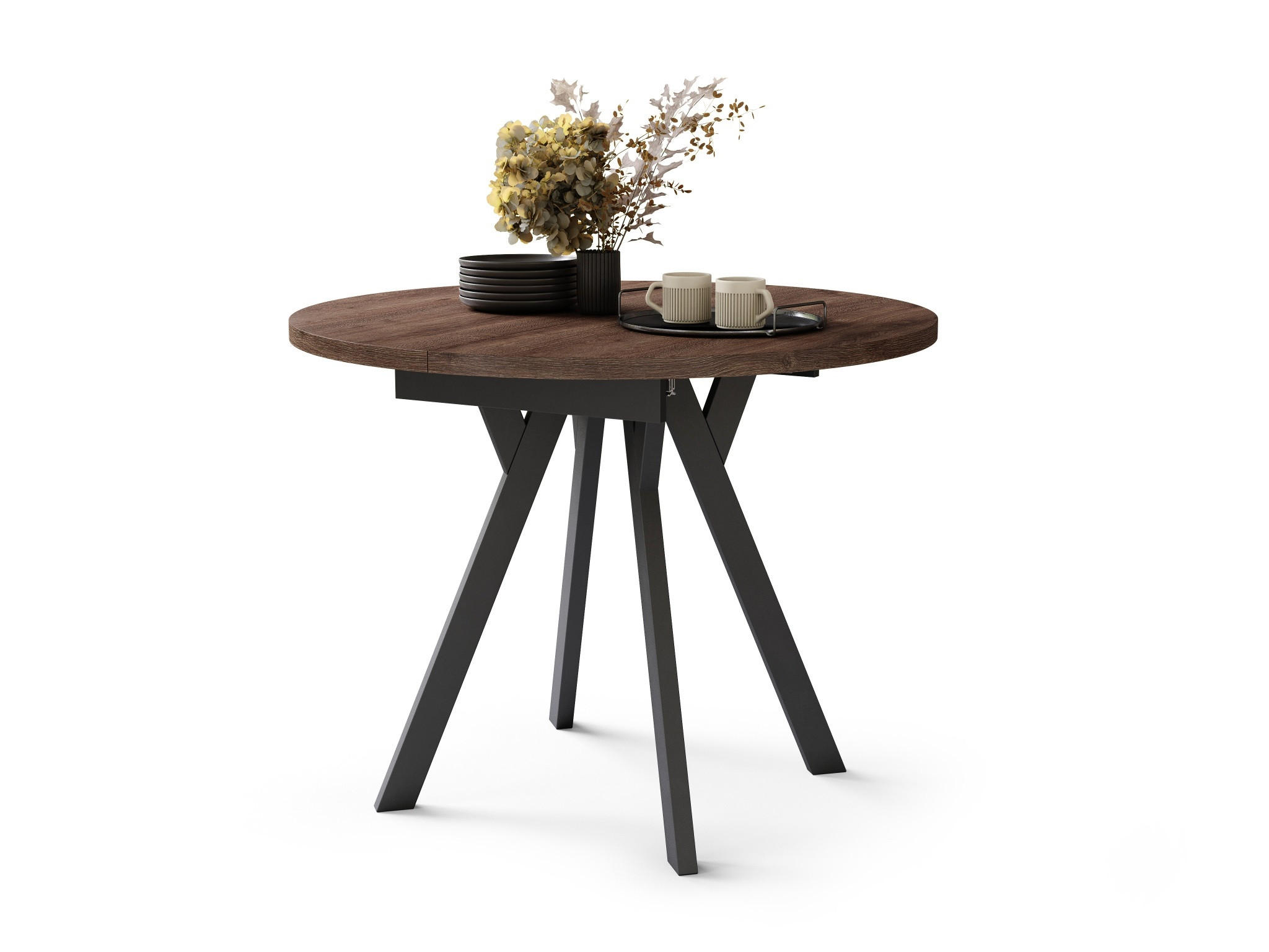 ESSTISCH Rund Eiche dunkel Schwarz 90x70 cm - Dunkelbraun/Schwarz, Holzwerkstoff (90/90/77cm) - designimpex