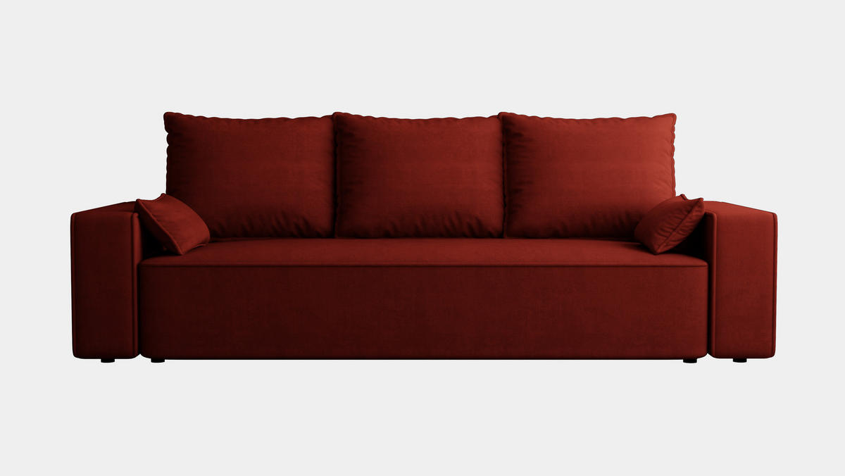 SOFA Veno mit Bettkasten und Schlaffunktion, Velourstoff - Weinrot, Holzwerkstoff (242/85/95cm)