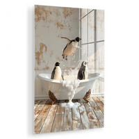 ACRYLGLASBILD Vintage - Pinguin - Badewanne - Schaumstoff 40x60 cm - Schwarz, Glas (40/60cm) - MuchoWow