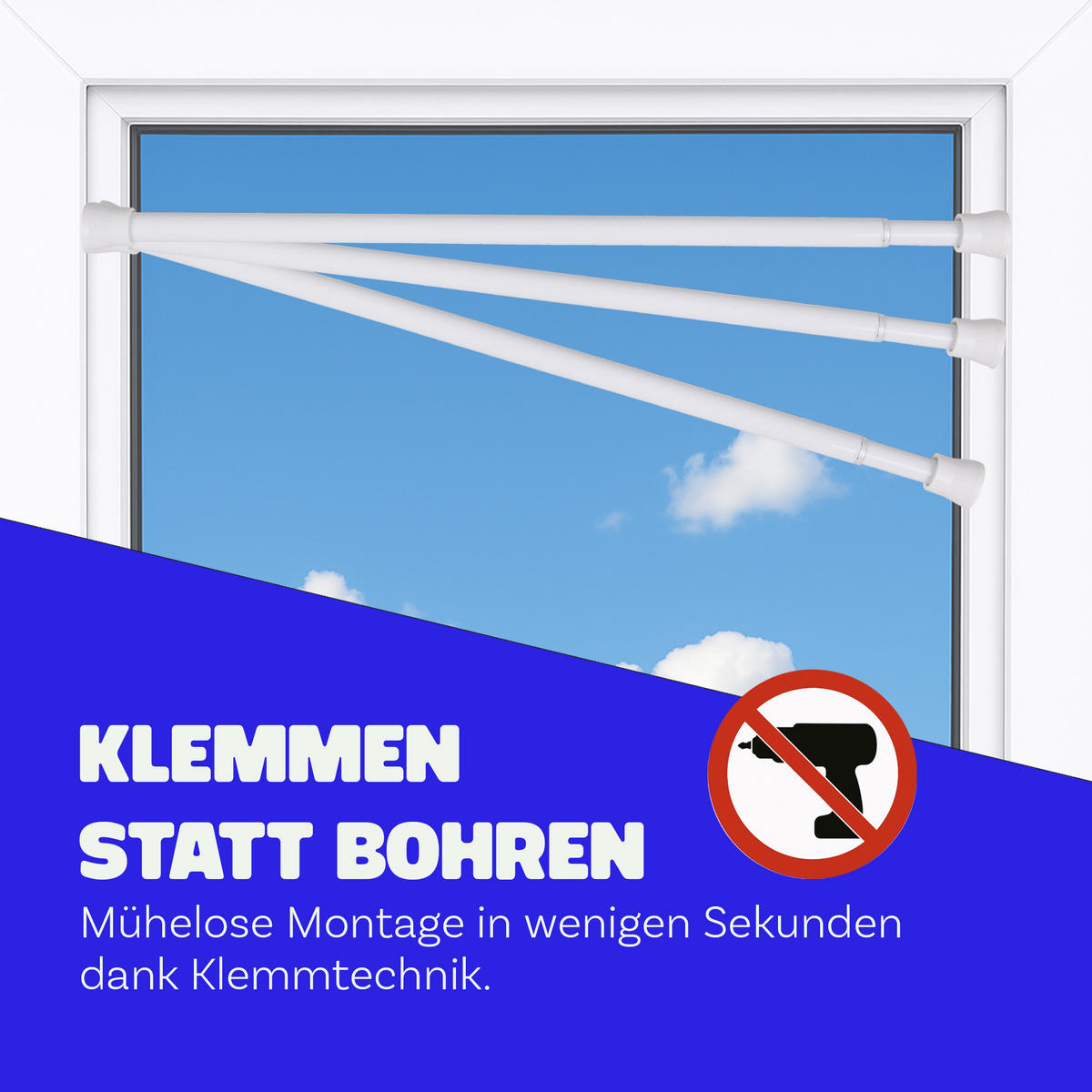 VERSTELLBARE Vorhangstange - Spannstange zum Klemmen Weiß Ø16/19 mm 120-210 cm - Weiß, Metall (120cm) - Bestlivings