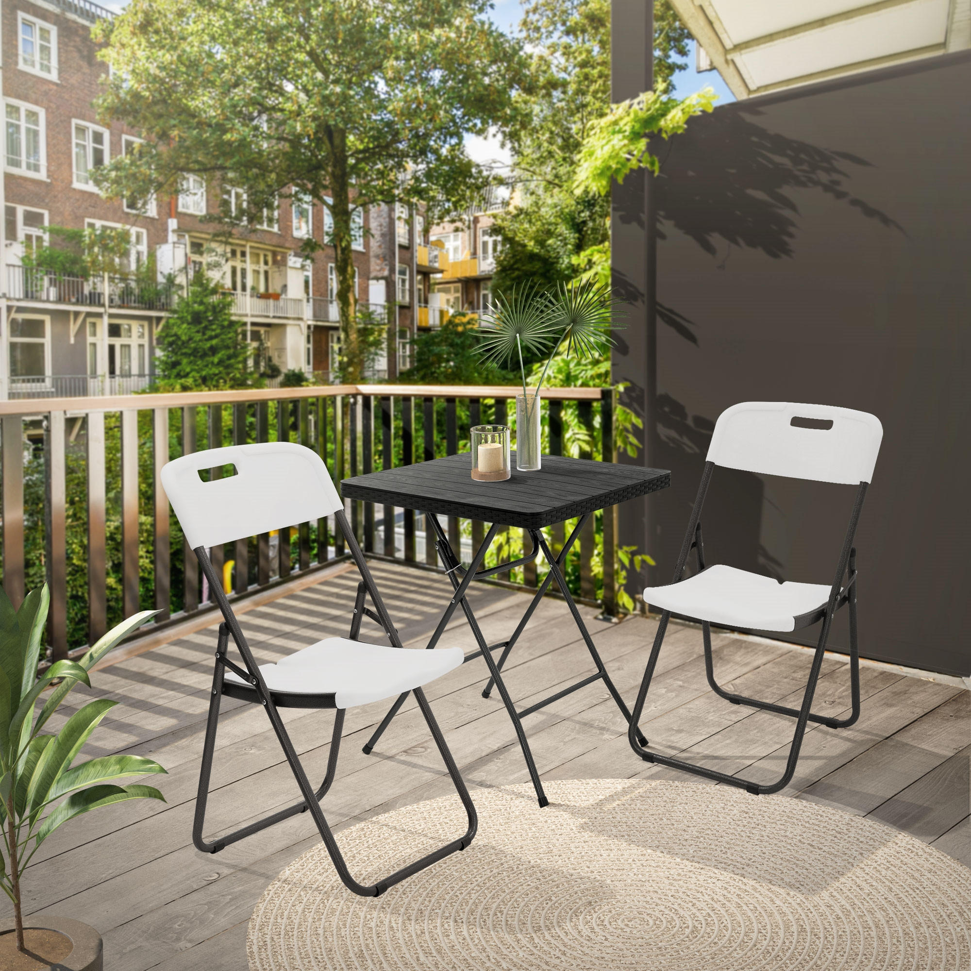 KLAPPSTUHL 2er Set Weiß Kunststoff Metall - Dunkelgrau, Metall (54.5/85.5/46cm) - ECD-Germany