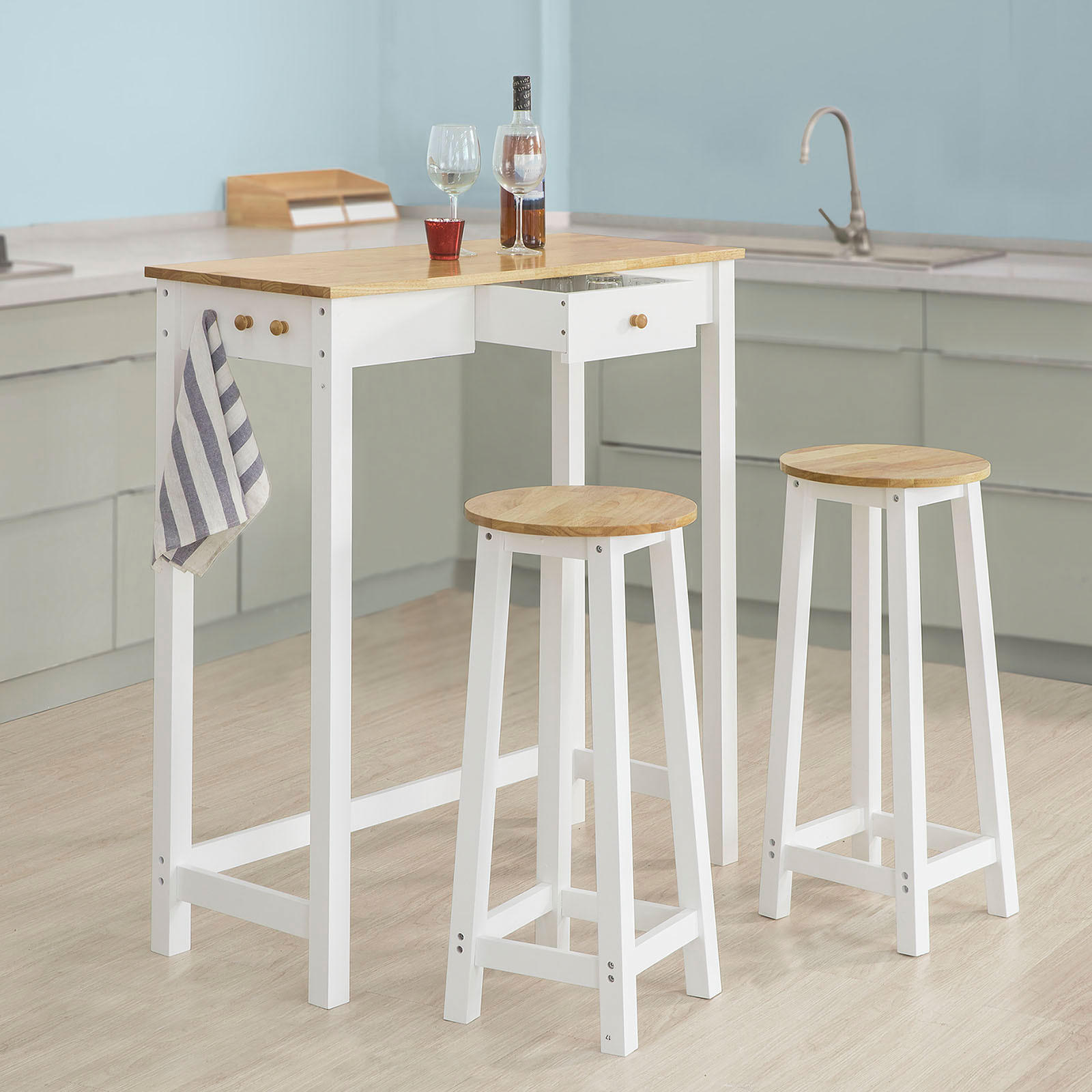 BARTISCH + 2 x BARHOCKER - Weiß, Holz/Holzwerkstoff (95/40/107cm) - SoBuy
