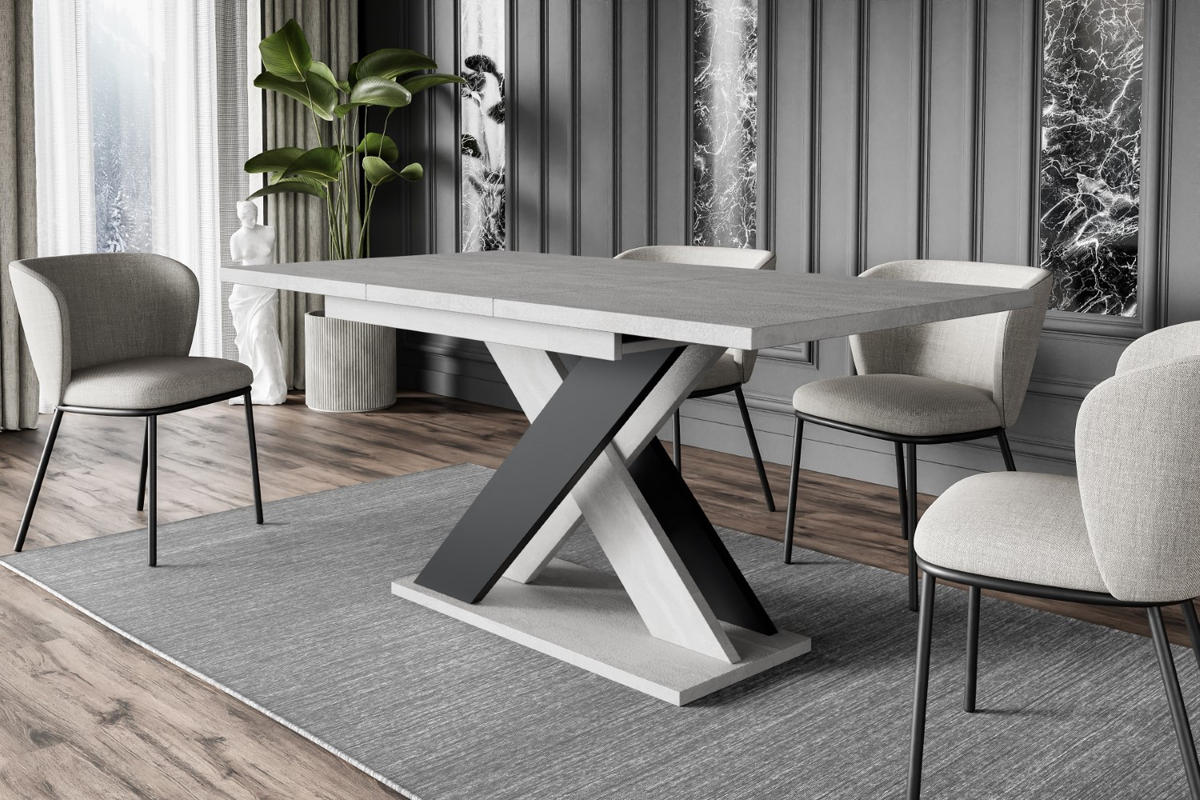 ESSTISCH ausziehbar 120 -160x90x75 cm - Betonoptik K350/Schwarz - AOX - Schwarz, Holzwerkstoff (120/90/75cm) - ALTDECOR