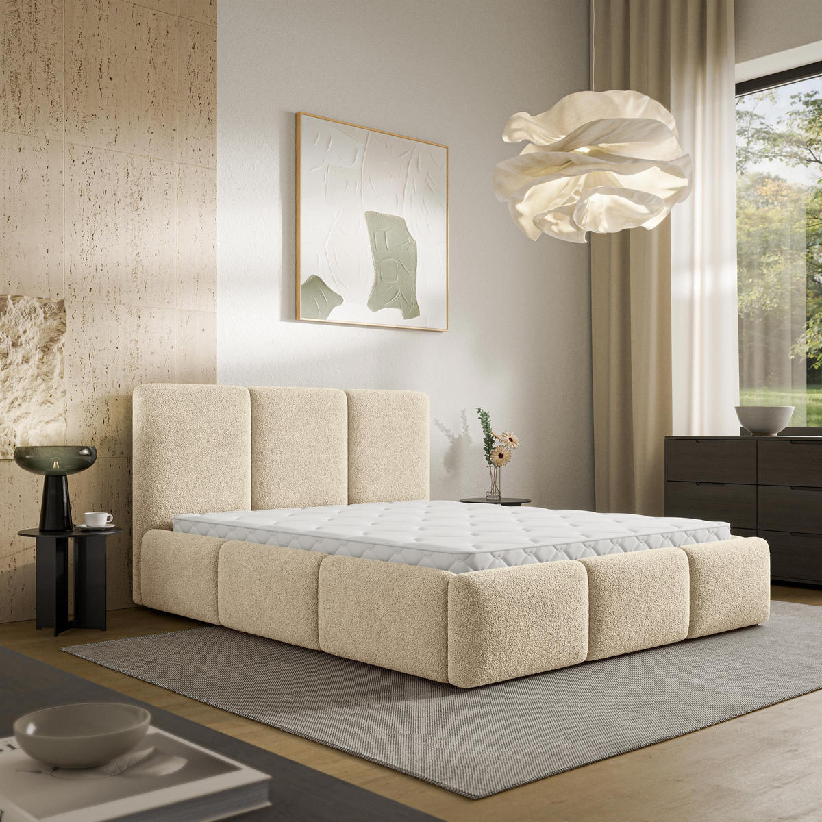 ČALOUNĚNÁ Postel ARSIL 160x200 cm Krémová - krémová, kompozitní dřevo/textil (160/200cm) - MASSENO