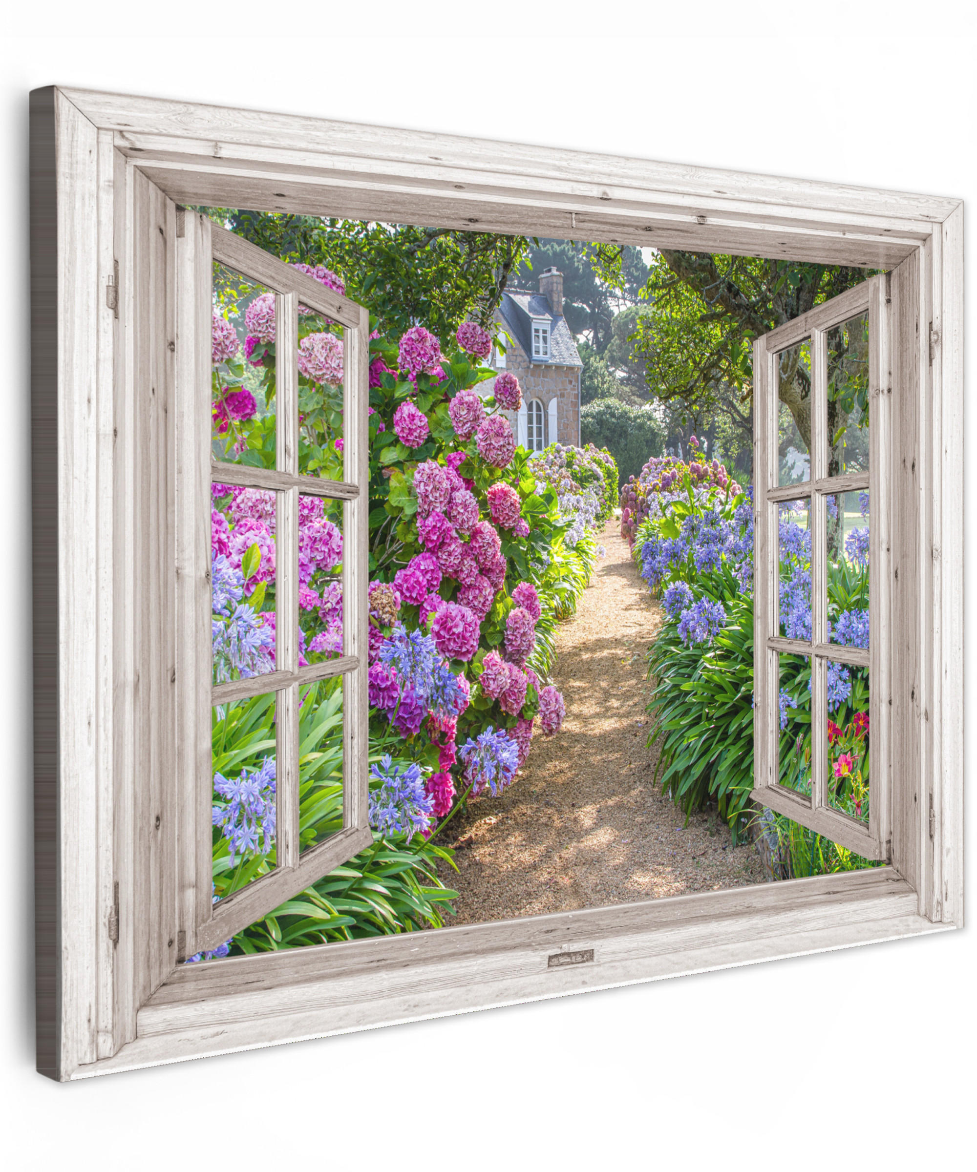MuchoWow OBRAZ NA PLÁTNĚ Hortenzie - Průhledné - Květiny - Léto - Fialová - Cesta 40x30 cm