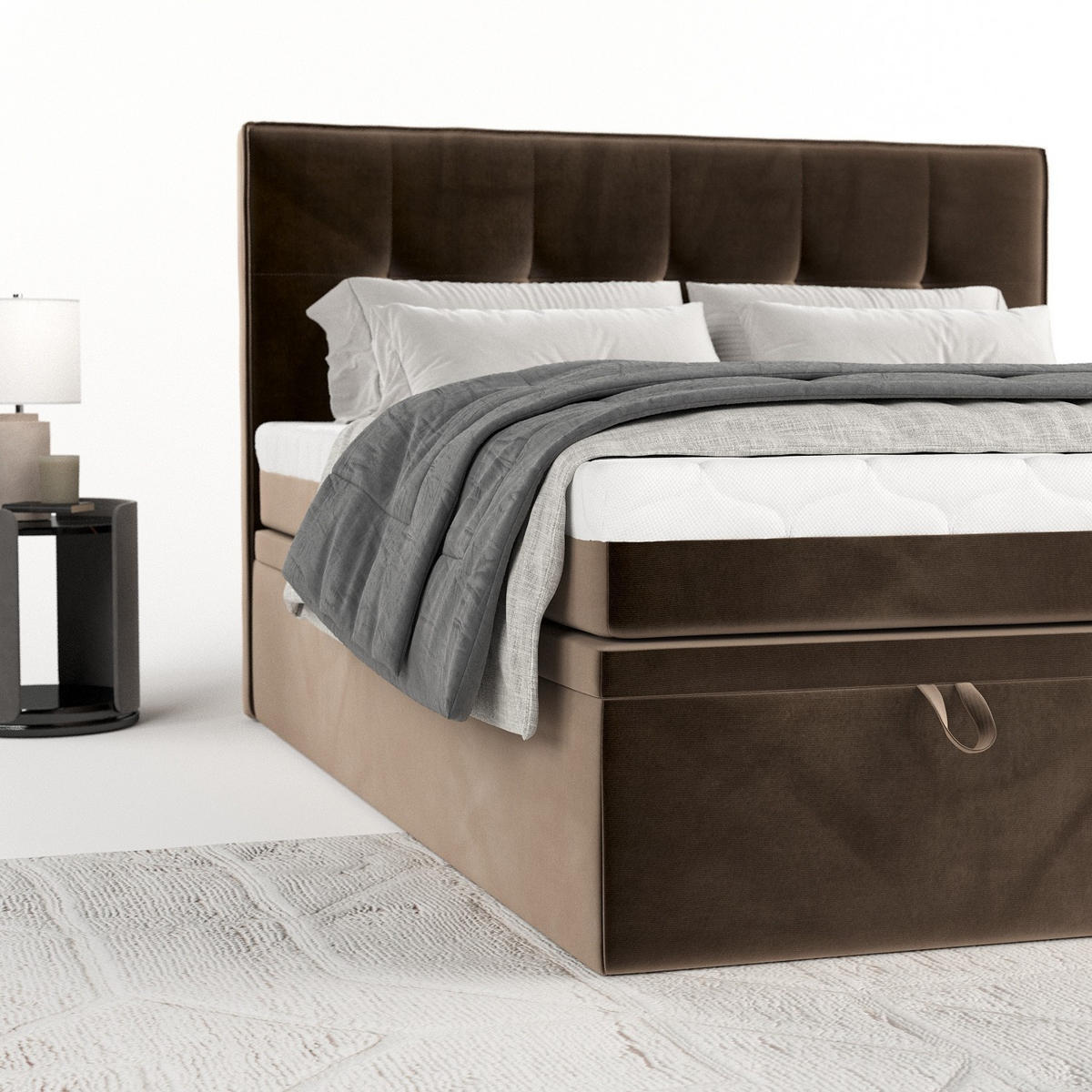 BOXBETT Arivo 140/200 cm Braun im Paros Stoff - Schwarz/Braun, Holz/Holzwerkstoff (140/200cm) - AltaBeds