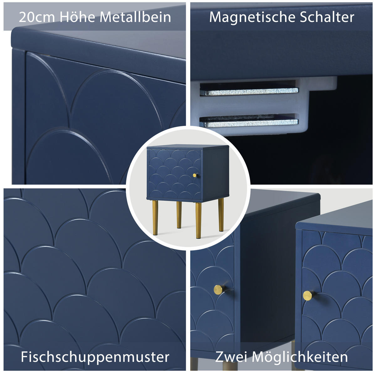 NACHTTISCH Blau 35/35/50 cm - Blau, Glas/Holzwerkstoff (35/50/35cm) - Urban Meuble