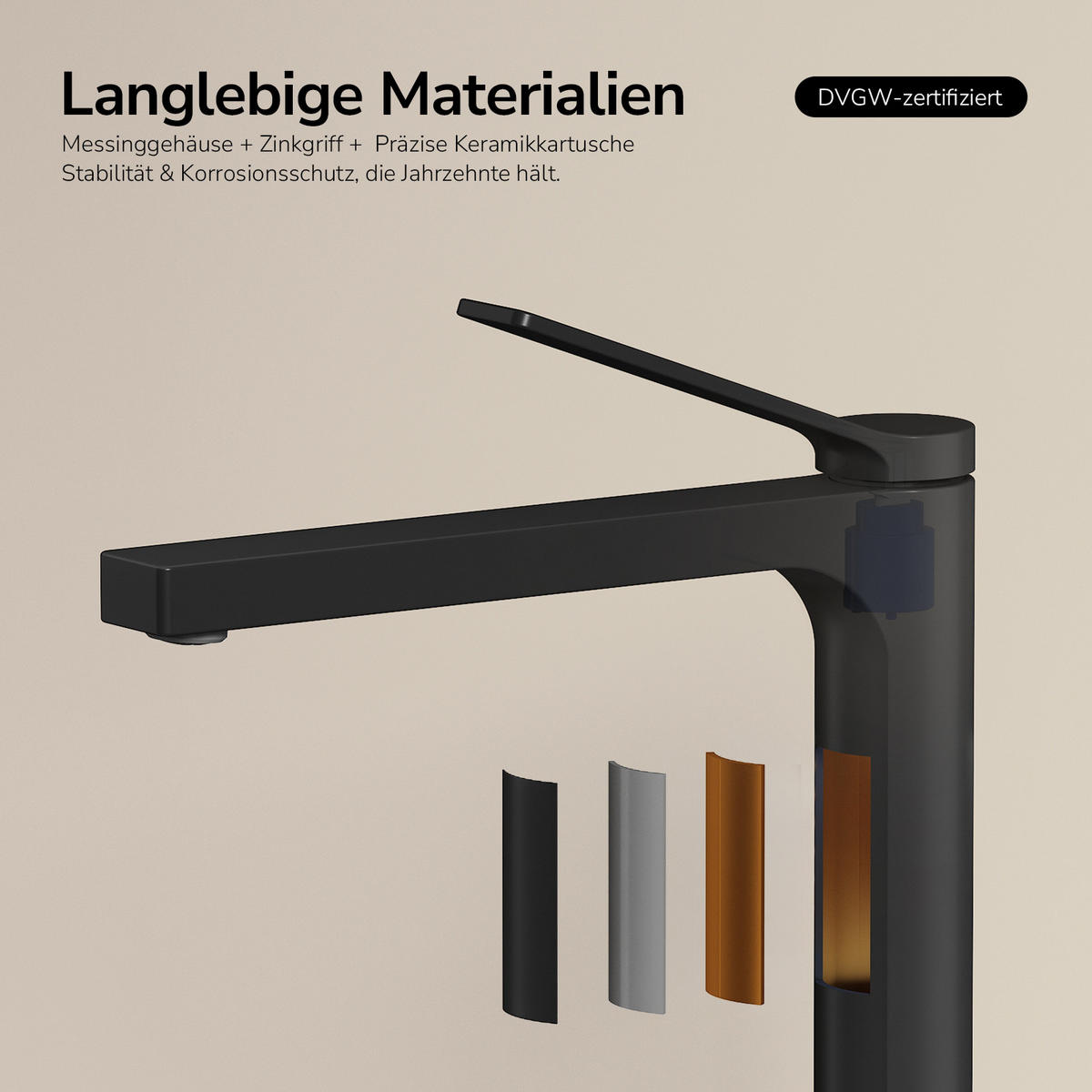 WASCHTISCHARMATUR mit Zertifiziertem Filterelement Schwarz Matt Hoher Stil - Schwarz, Metall (23.3/4.6/33.5cm) - EMKE