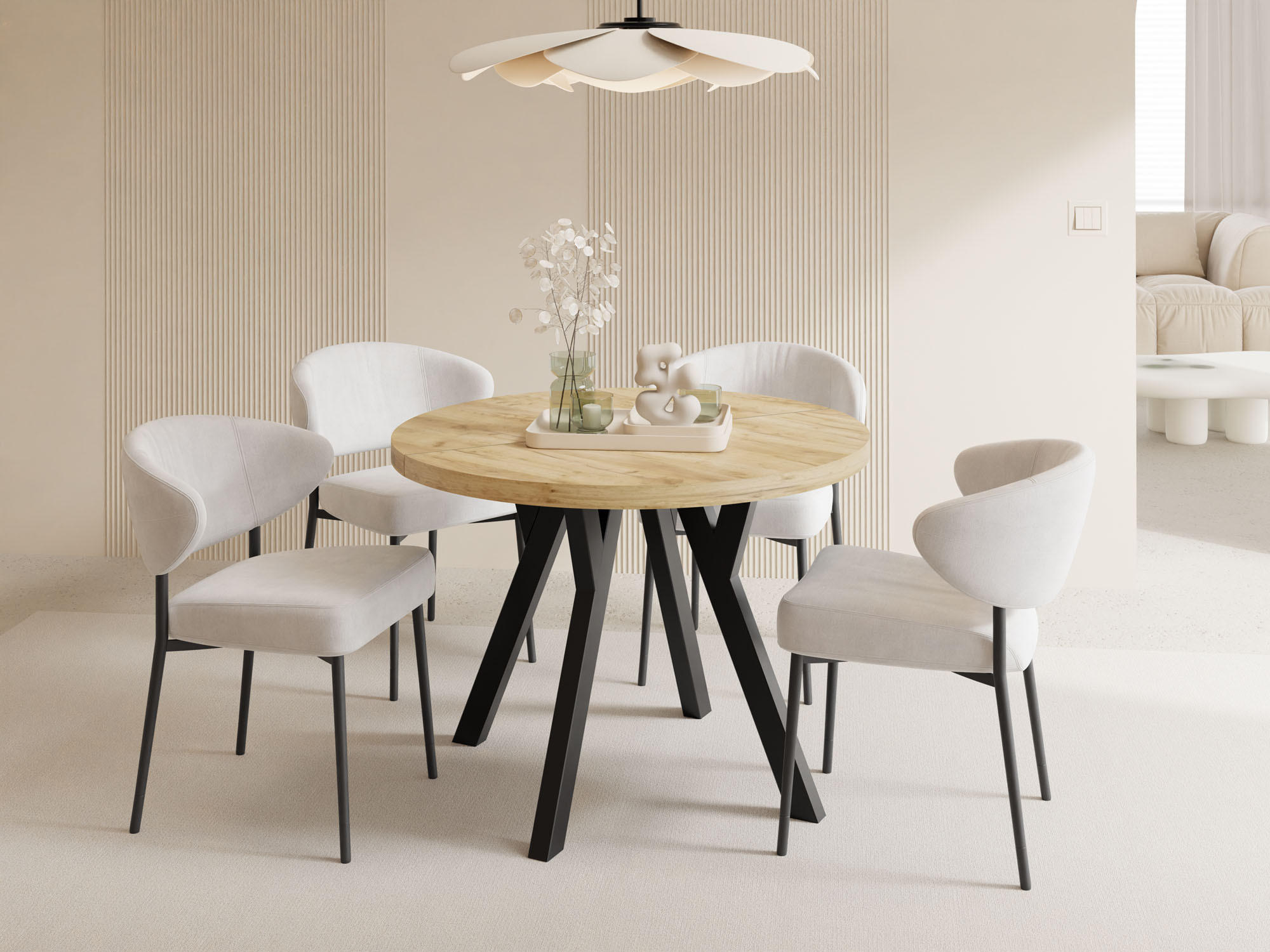 Thumbnail - WFL Group Esstisch, Eiche Wotan, Holzwerkstoff, 16-Sitzer, Rund,Rund, 100x76x100 cm, Esszimmer, Tische, Esstische